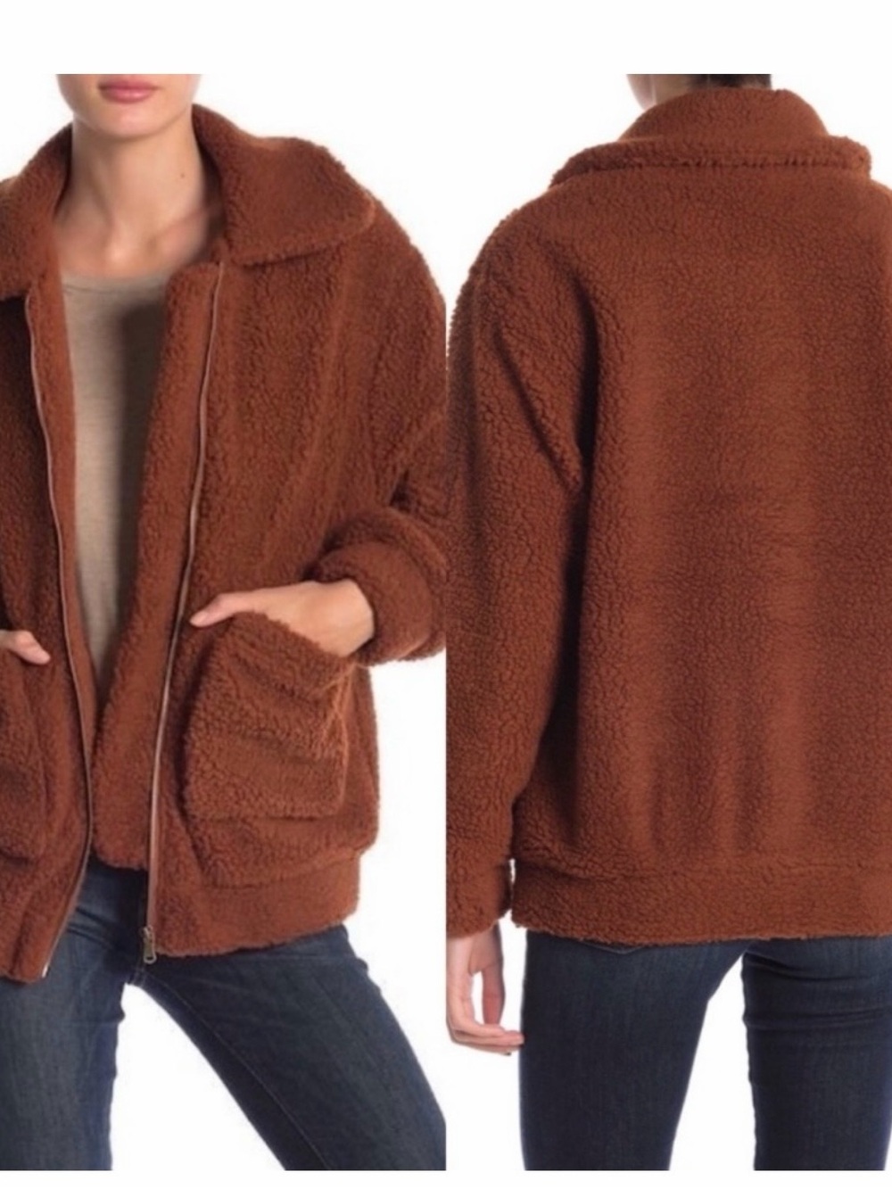 Elodie Rustic Brown Teddy Zip-Up Jacket